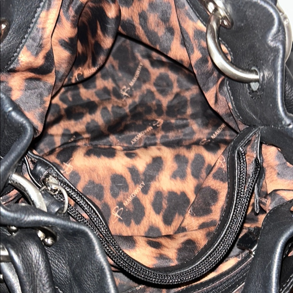 B.Makowsky Black Slouchy Shoulder Bag with Silver Hardware. - Picture 13 of 15